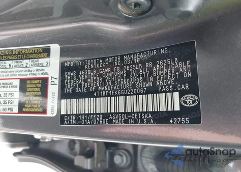 2016 Toyota Camry Se from USA, damaged, VIN 4T1BF1FK6GU220067